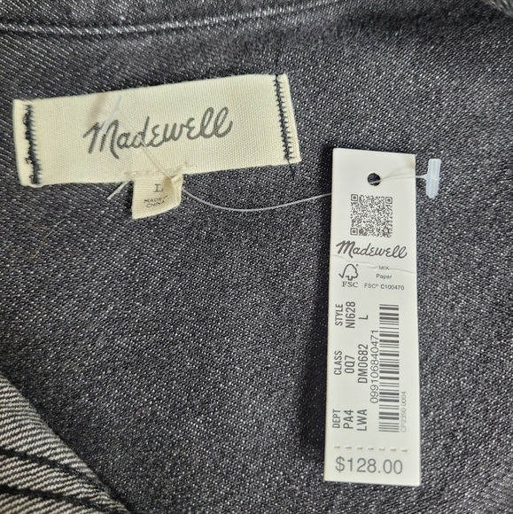 NWT Madewell Oversized Black Denim Shirtdress Lunar Wash sz L NI628 - Picture 4 of 11